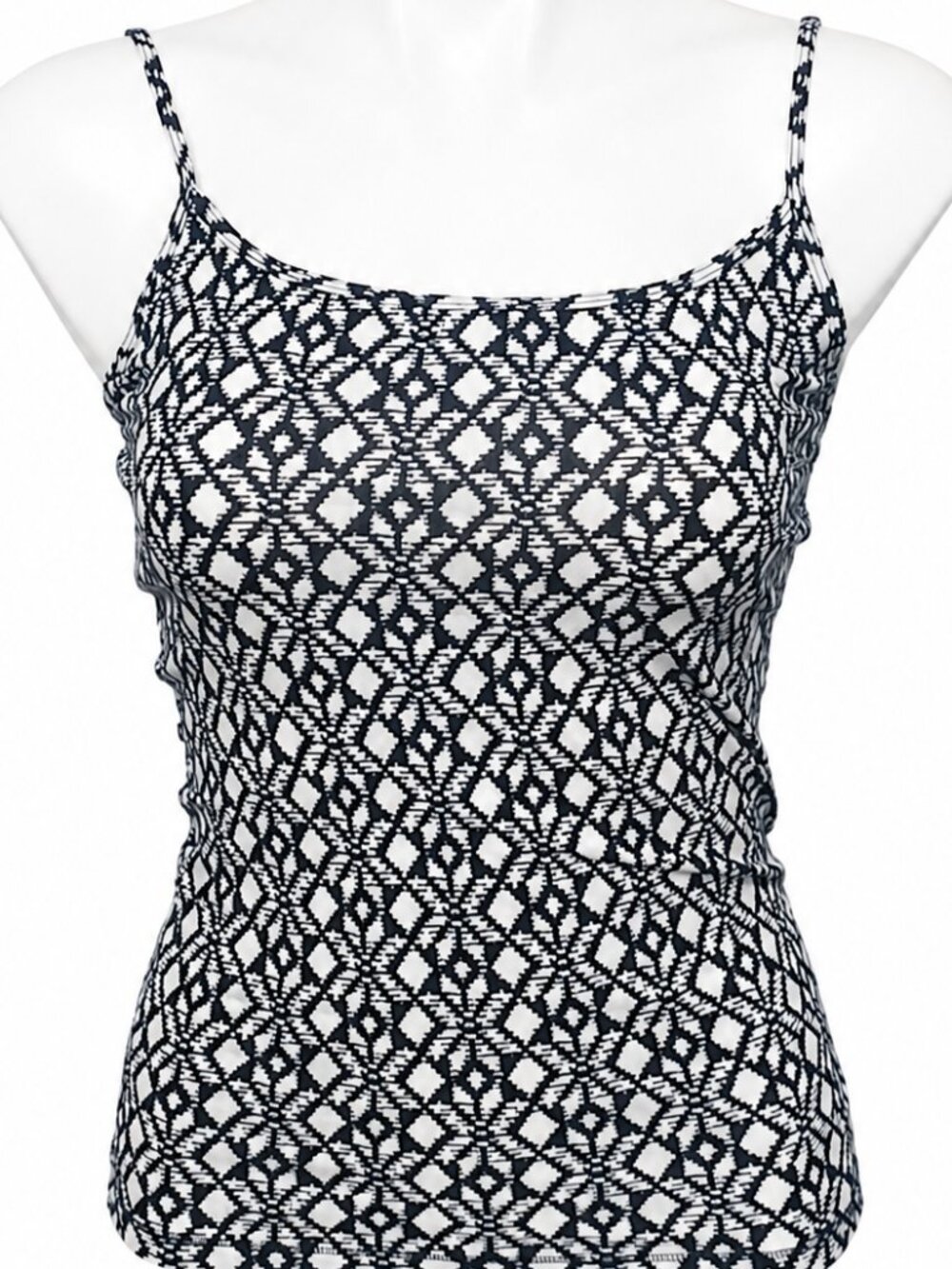 New Medium Womens Black White Geometric Print Spaghetti Strap Camisole Tank Top